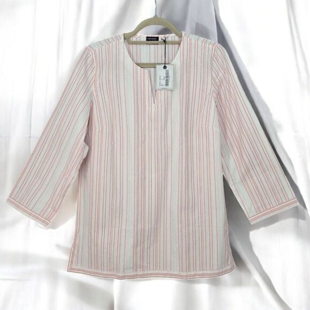 UNTUCKit Durfort Tunic Top Woman Size 10 Red White Striped Cotton Cottage‎ Core